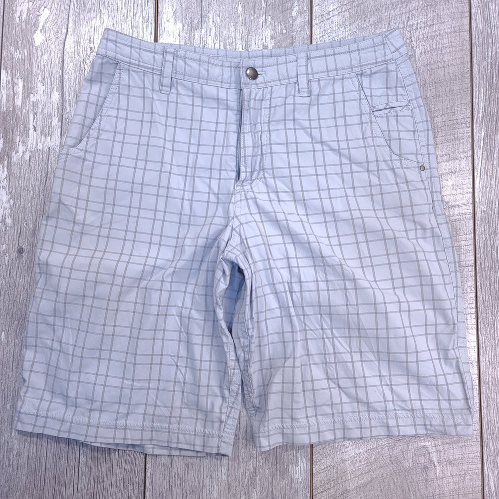 Lululemon Commission Shorts Mens Size 32 Blue Grey Grid Plaid Golf Casual